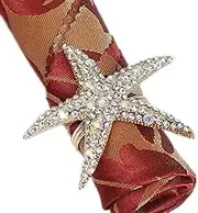 Crystal Starfish Napkin Rings - Set of 6 Rhinestone Ocean Coastal Nautical Napkin Ring Holders for Wedding Party, Beach Table Decor