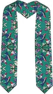 [SKKNT] Flower Hummingbirds Embroidery Print Graduation Shawl Stole For Academic Commencements Honor Sash Congratulations Gift, Sharp Corner, One Size