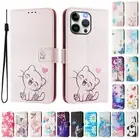 For iPhone SE 4 16Pro Max 16 15 14 Pro Max Painted Flip Wallet Leather Card Case