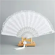 White Lace Hand Folding Fan Bridal Dancing Props Floral Handheld Fan for Women Wedding Décor or Party Dess-up Favors