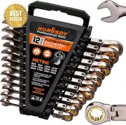 12-Piece Metric Flex-Head Ratcheting Spanner Set 8-19mm 72 Teeth Chrome Vanadium