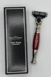 Edwin Jagger Bulbous Briar Wood Handle Mach 3 Razor w/Nickel Plated Collar