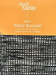 New Long Table Runner Farmhouse Black White Gray Woven 90in x 14in Marled