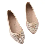 Nevenka Women Flat Shoes Rhinestone Sparkly Comfort Slip Ons Shoes-Gold3
