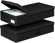 AIMALL Foldable Clothes Storage Box with Lid, 31.88 x 16.14 x 5.9 Inch Under Bed Fabric Storage Organizer for Blankets, Toys, and Wardrobe Organization