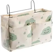 Dormitory Bedside Storage Pocket, Hanging Basket Bedside Caddy, Bedside Caddy Hanging Storage Bed Holder Couch Organizer Container Bag Pocket (Blue Clouds)