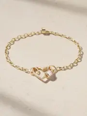 [Marla Aaron] Marla Aaron - Baguette Baby Heart Lock + Pulley Chain 14-karat Gold Diamond Bracelet - One size One size Gold