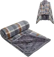 SIVENKE Women's Poncho Fleece Portable Blanket, Checked Lap Blanket, Comfortable Poncho, Plush Blankets, Throw Scarf, Wrap Cover, Cape with Buttons for Bed, Sofa, Office, 100 x 140 cm