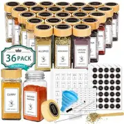GLASS SPICE JARS with Bamboo Lids Labels 36 Pcs 4oz ALIGGBENT