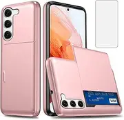 [Asuwish] Phone Case for Samsung Galaxy S23 Plus 5G with Tempered Glass Screen Protector and Credit Card Holder Wallet Cover Hard Hybrid Cell S23+5G S23plus 23S + S 23 23+ Rosegold