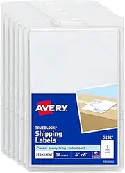 Avery Printable Shipping Labels, 4" x 6", White, Packs of 20, 6 Packs, 120 Blank Address Labels Total (05292)