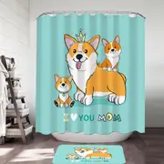 Mom and Puppies Cute Corgi Dog Family Shower Curtain