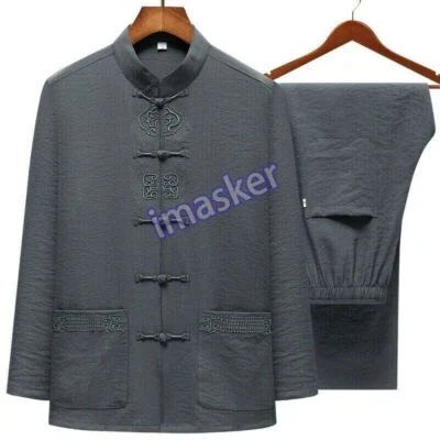 Chinese Tang Suit Men Kung Fu Shirt and Pants Tai Chi Set Linen Uniform Suit Art