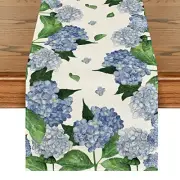 Watercolor Hydrangea Summer Table Runner, Seasonal Spring Kitchen Dining