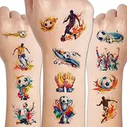 Football Temporary Tattoos, 12 Sheets Football Temporary Glitter Tattoo Children, Face Stickers, Party Gifts for Boys, School Cone Filling Boys, Birthday Party Supplies