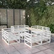 9 Piece Garden Lounge Set White Solid Pinewood, Conversation Sets