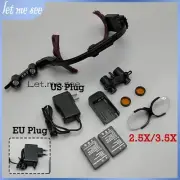 Dental Loupes 2.5/3.5X Magnifier Headband ED Headlight 5W 2 Batteries US/EU Plug