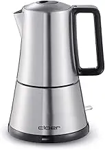 Cloer 5928 Moka Maker "Electric Espresso Maker", 3-6 Cups, Stainless Steel Insert, Safety Shut-Off, Safety Valve, On/Off Switch, 365 W, Stainless Steel