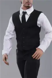 Toy center 1:6 Black Vest Shirt Pants Suit Clothes Set For 12'' Male HT Figure