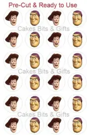 24 x BUZZ & WOODY'S FACES MIX Edible Wafer Cupcake Toppers PRE CUT Ready to Use.