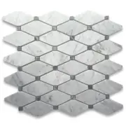 C837XH Carrara Marble Long Octave Rhomboid Mosaic Tile Dark Gray Dots Honed