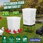 Chicken Feeder Waterer Set Auto Bird Food Water Dispenser Gravity Fed 20L