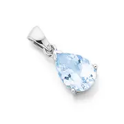9ct White Gold Aquamarine Pear Cut Pendant in Blue