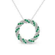 Lab-Created Emerald and White Lab-Created Sapphire Swirl Wreath Pendant in Sterling Silver