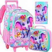 3 Piece Rolling Backpack For Girls Elementary School