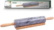 Marble Rolling Pin with Wooden Base for Pastrie and Dough Charcoal Pattern