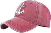 [YULOONG] Vintage Baseball Cap Embroidery Anchor Washed Denim Trucker Cap 100% Cotton Sun Hat for Men Women Adjustable Size