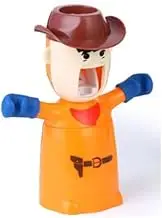 Kids Fun Toothbrush Holder Automatic Toothpaste Holder Dispenser Set with Cup. Wall Mounted with Superior Sticky Back. Cartoon Love Warriors Cowboy (Orange)