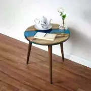 Blue Epoxy River Corner Table / Console Wooden Round Table / Garden Outdoor Deco