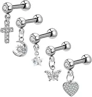 [GAROZATION] Unique 5pcs Ear Stud Jewelry Set Steel Cartilage Earrings for Piercing Hypoallergenic for Daily Wear