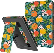 [Ayotu] Stand Case for 6" All-New Kindle 11th Generation (2024/2022 Release), Premium PU Leather Cover with Hand Strap, Auto Sleep/Wake and Back Cover Adsorption, The Flowers and Fruits
