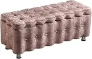 Ottoman Bench, Storage Bench for Bedroom and Hallway Square Upholstered Bed End Stool with Foam Padded Seat Storage Chest Sofa Stool Static Load 551 Lb(Light Brown,120x40x40cm)