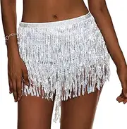 [hxaiyouu] Belly Dance Dancer Costume Sequin Tassel Fringe Hip Scarf Belt Waist Wrap Skirt