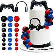 30 PCS Video Game Themes Cake Toppers Cake Decoration Headset Cake Decoration Ball Cake Decoration Game Controller Cake Decoration for Game Theme Birthday Party Cake Decoration (Design A)