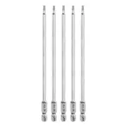 5pcs T10 Torx Bit 1/4" Shank 6" Long 6 Point Tamper Resistant Star Bits