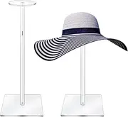RSSCIIIUL Acrylic Hat Stand and Wig Display Rack, 2pcs 17" Clear Hat Stands for Display, Adjustable Height Hat Holder, Square Barbell Base Display, Hat Rack Stand for Display Jewelry Watch Helmets