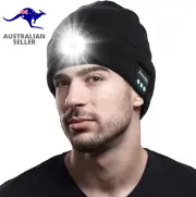 Bluetooth Beanie Hat with Light, Unisex USB Rechargeable LED Headlamp Cap with H
