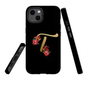 For Apple iPhone 13 Case, Armour Back Cover, Embellished Letter T