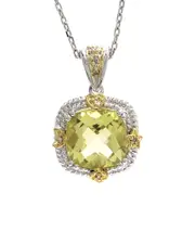 14K & Silver 4.04 ct. tw. Diamond & Lemon Quartz Pendant Necklace