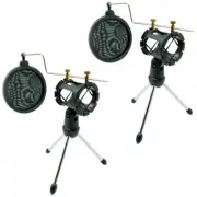 2x Portable Adjustable Desktop Table Mic Microphone Tripod Stand w/ Pop Filter