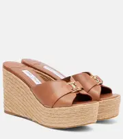 [Jimmy Choo] Jimmy Choo Leda 100 leather platform wedge sandals AU 9 brown