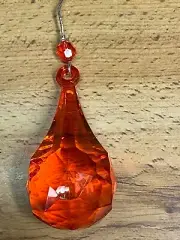 Vintage Red Lucite Teardrop Prism Christmas Ornament 3" NOS
