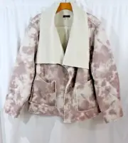 NWT Venus Pink White Tie Dye Faux Suede Open Front Jacket 2X