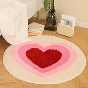 Floor Carpet Lovely Small Round Area Rugs for Bedroom Nursery Decor Soft Fluffy White Round Rug with Pink Red Hearts Circle Bathroom Floor Mats Non Slip Washable Shaggy Indoor Accent Rug(100 cm)