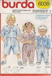 Burda Sewing Pattern 6039, Childs' Shirt, Shorts, Pants, Uncut, Sizes Listed