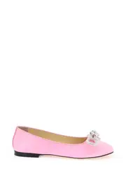 [MACH E MACH] MACH E MACH satin flat ballets with bow and crystals 40 Pink